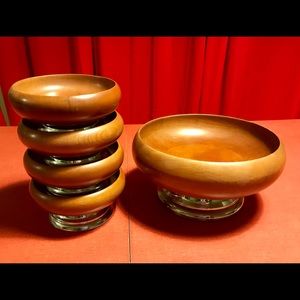 MCM Wood and Stainless Salad Bowl Set